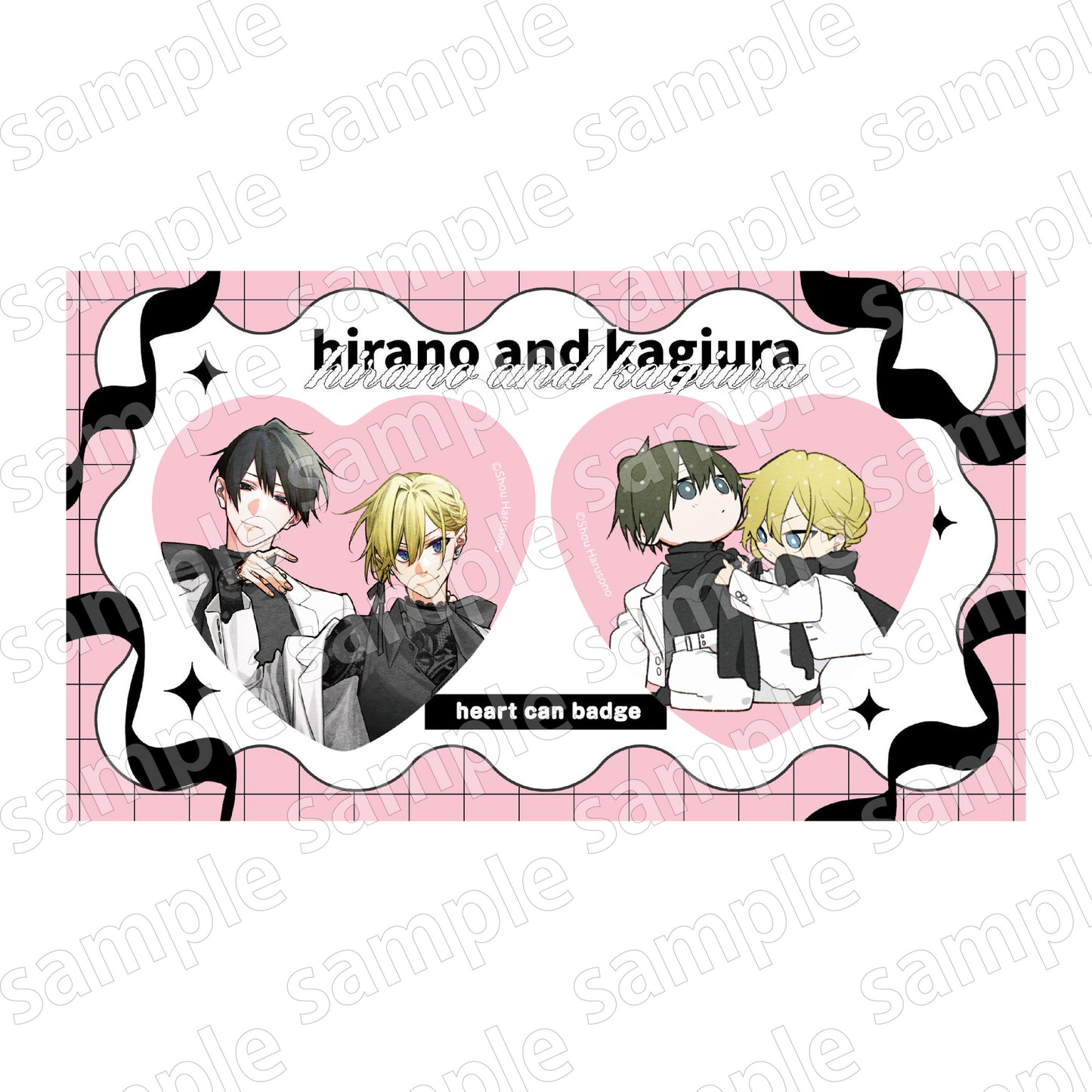 Hirano and Kagiura (Black & Pink ver.) Heart Can Badge (Set of 2)