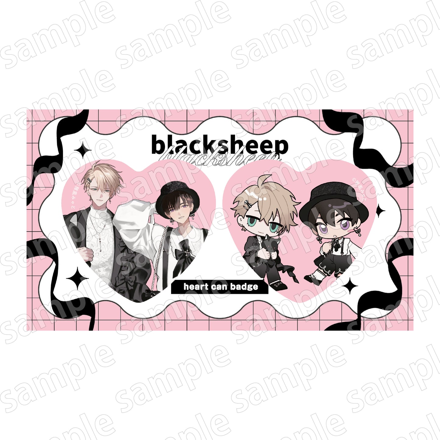 Black Sheep (Black & Pink ver.) Heart Can Badge (Set of 2)